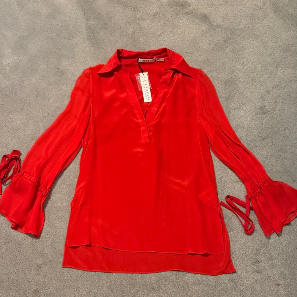 Alice + Olivia Bright Red Silk Blouse